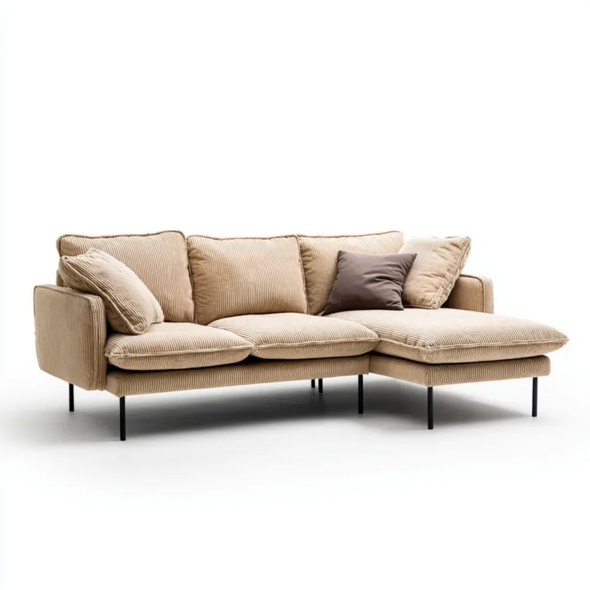 Sofa, 4-osobowa sofa w betonowej velvet z szezlongiem na prawo, 250 x 160 x 85 cm