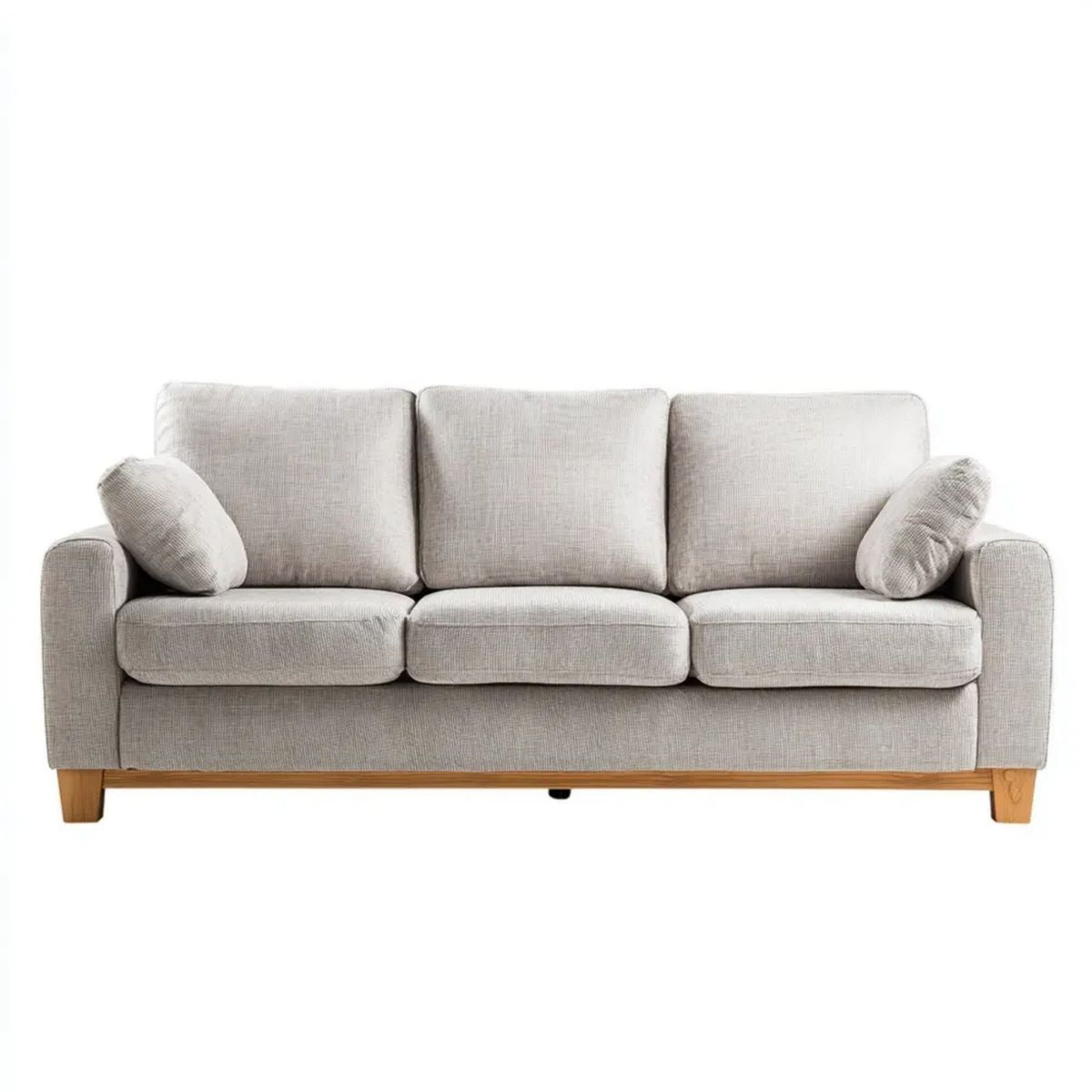 Sofa, 3-osobowa w sofie w beżowym kolorze z litymi drewnianymi łapami, 210 x 90 x 86 cm