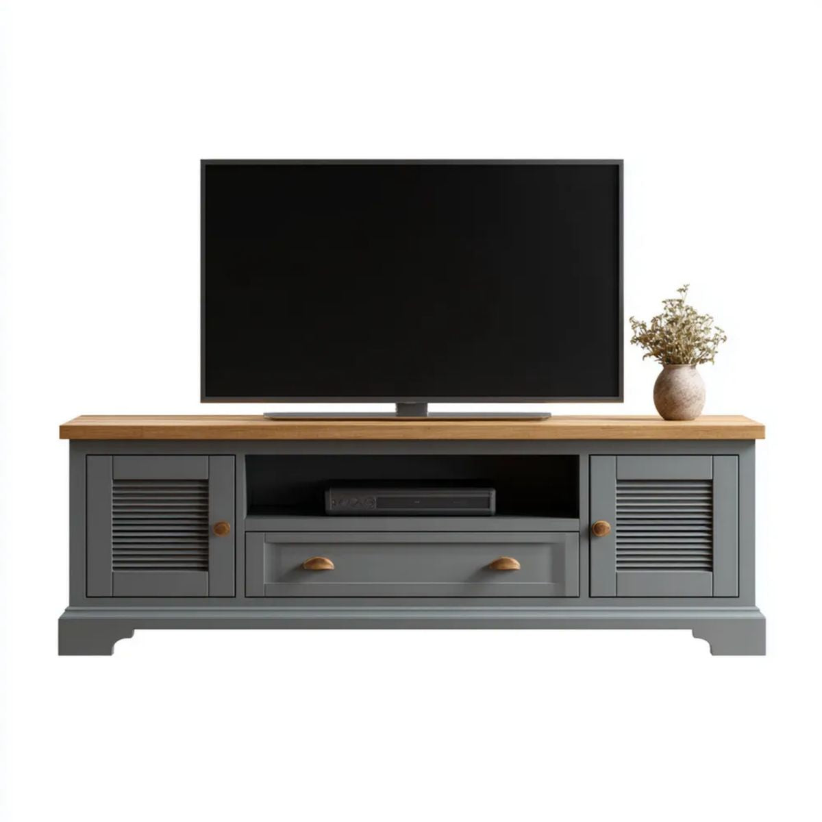Szafka RTV, Prostokątna szafa telewizyjna w MDF Anthracite Bardesigrey i Dębowy Decor 160 x 40 x 60 cm