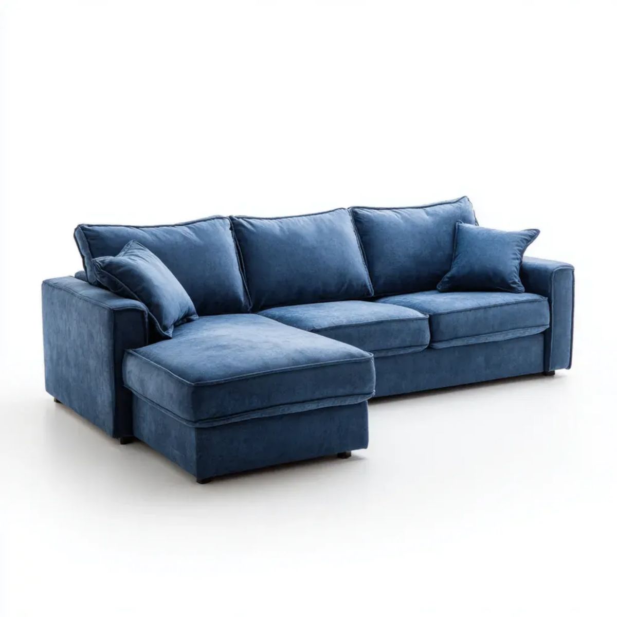 Sofa, 3-osobowa sofa z szezlongiem lewym ciemnoniebieskim poliestrem ephelvet, 250 x 160 x 85 cm