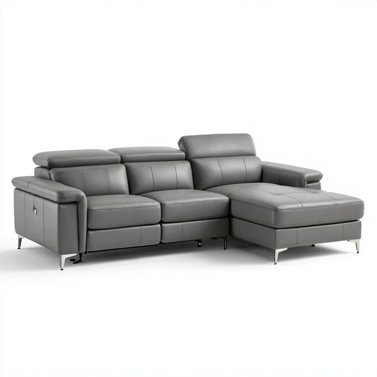Sofa, Elektryczny relaks sofa siwy szary ze skóry syntetycznej PU 270 x 165 x 102 cm z szezlongiem siwym prawo