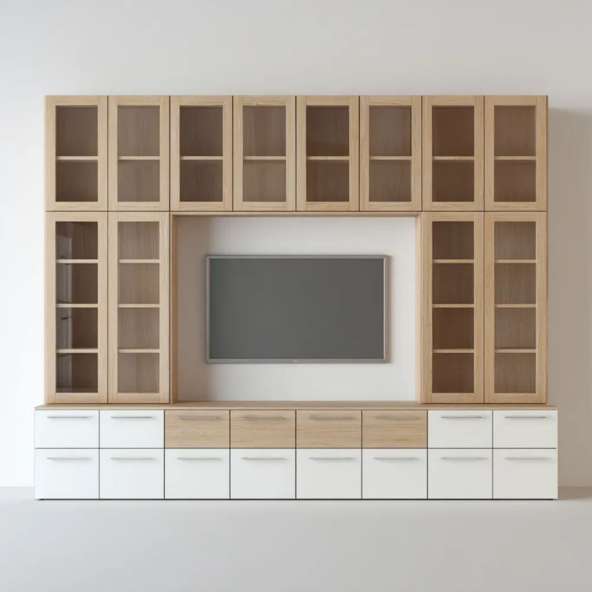 Szafka z TV ścienną z melaminowanym MDF Dębowym i białym, 320 x 40 x 220 cm