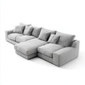 Sofa, Kanapa narożna z jasnoszarym otomanem 300 x 210 x 85 cm poliestrowy prostokątna