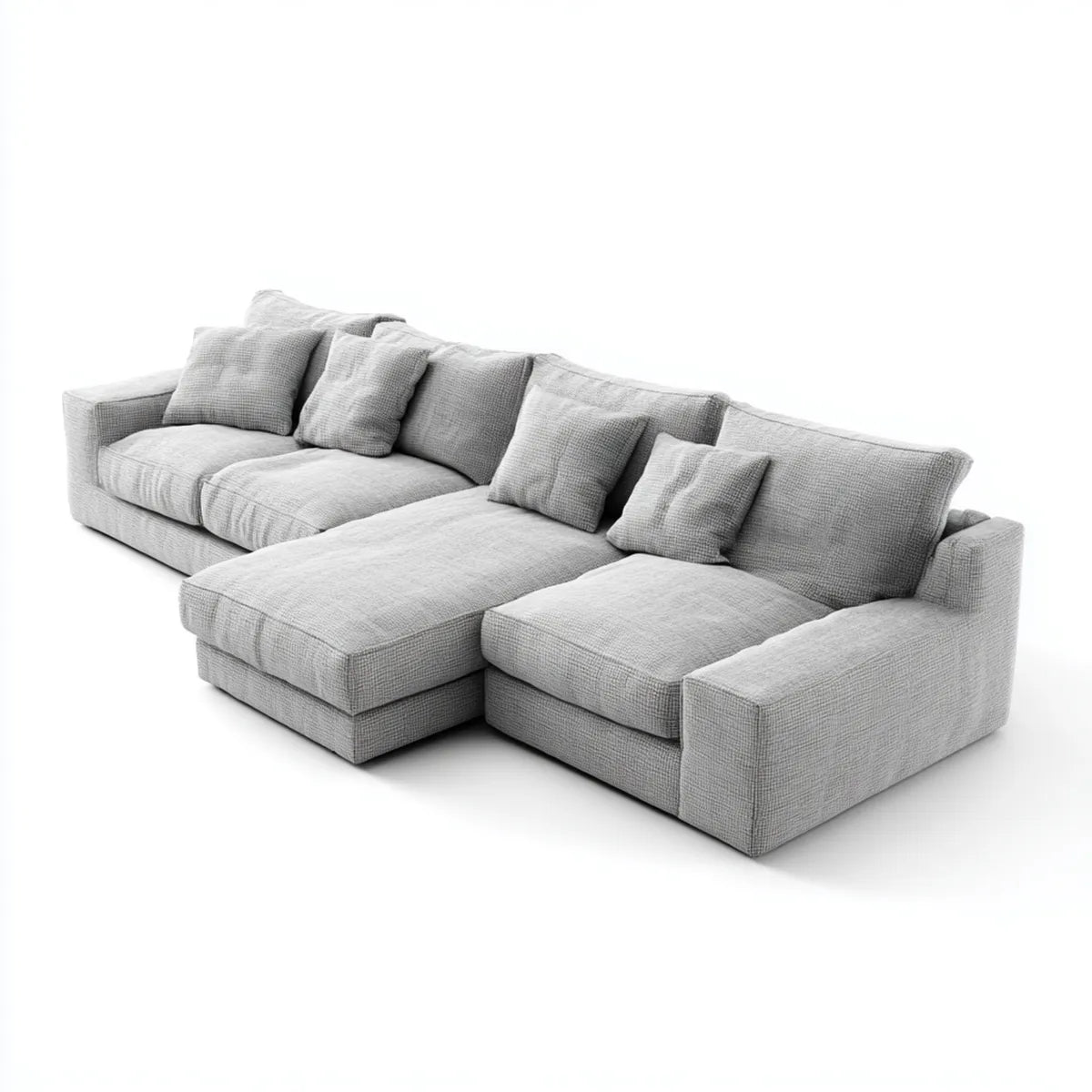 Sofa, Kanapa narożna z jasnoszarym otomanem 300 x 210 x 85 cm poliestrowy prostokątna