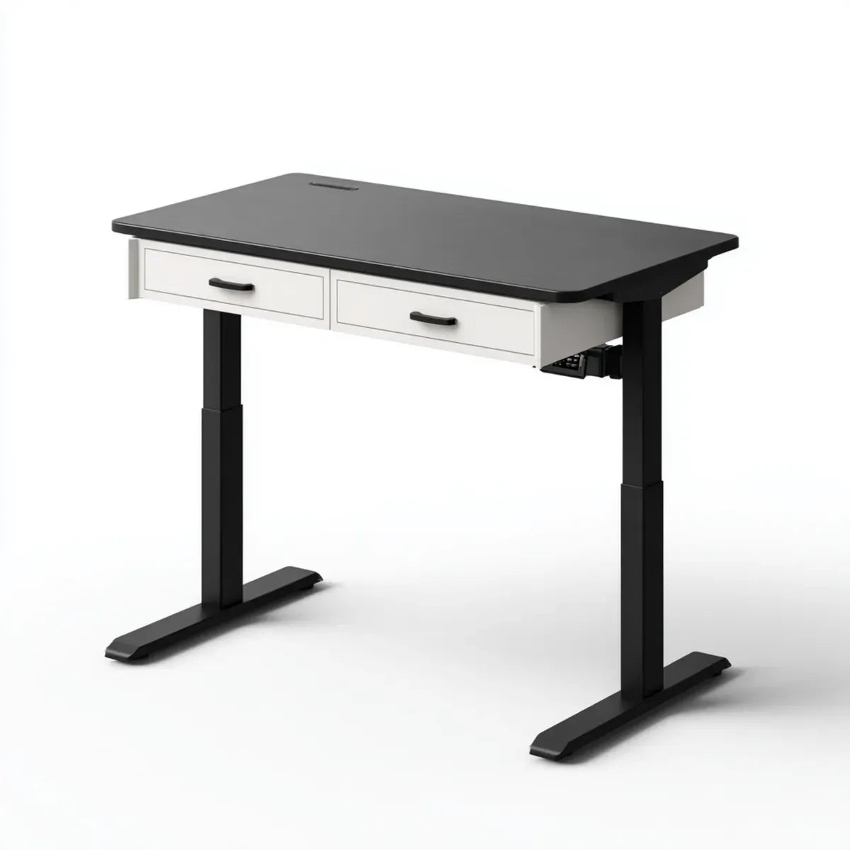 Biurko, Elektryczne biurko stojące z 2 szufladami czarno-białymi 120 x 60 x 72- 118 cm prostokątna taca MDF