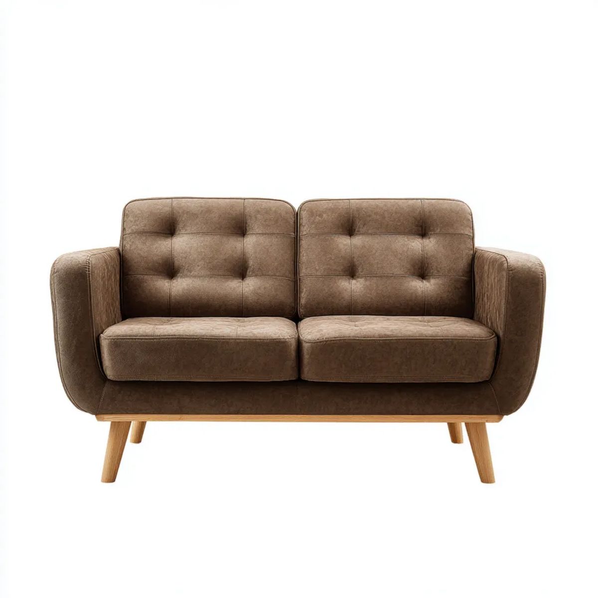 Sofa, 2 brązowe PU skórzana sofa z drewnianymi nóżkami, 138 x 78 x 83 cm