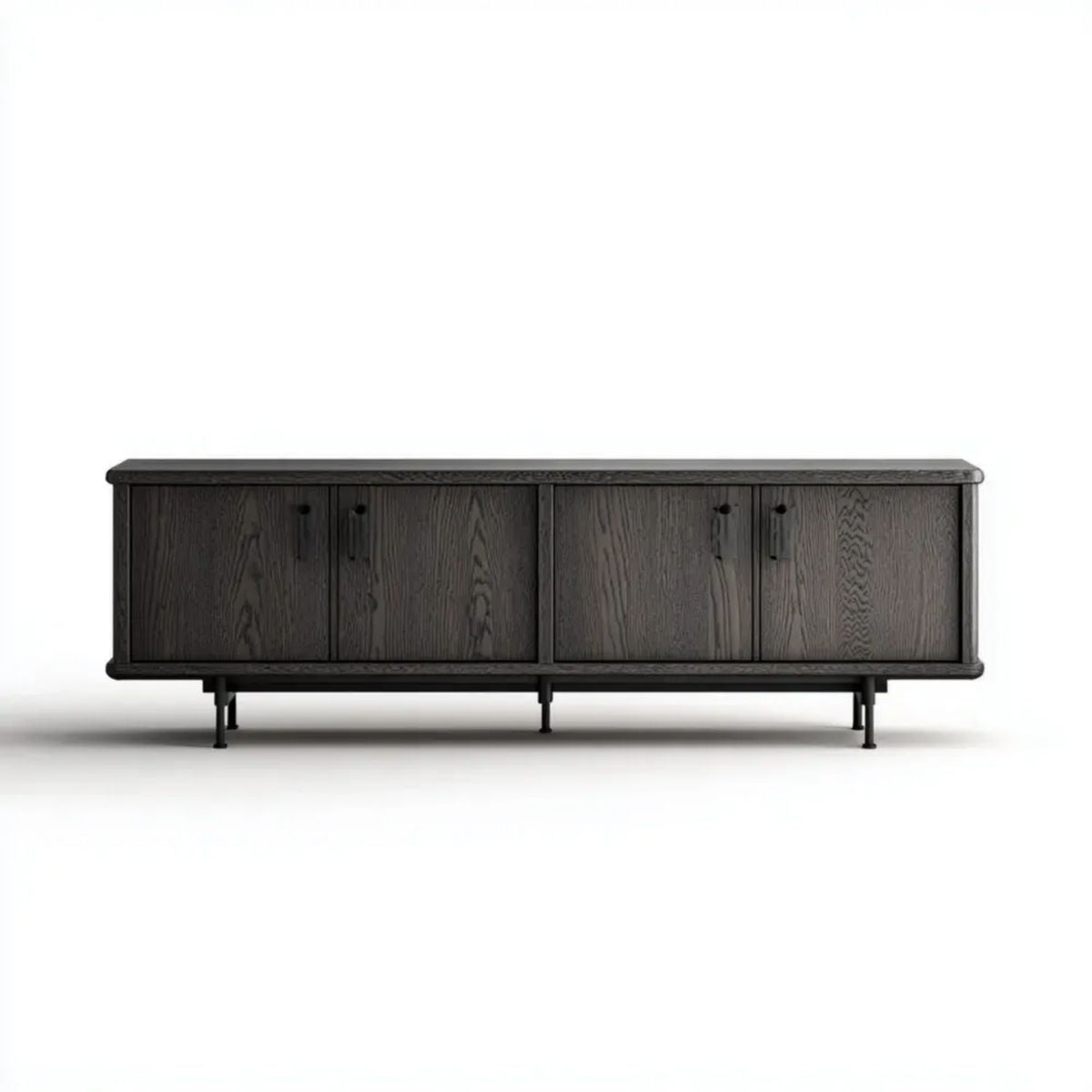 Szafka RTV, 4 drzwi czarne drewniane szafa TV, 180 x 40 x 60 cm