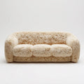 Sofa, 3-osobowa sofa w beżowym zaokrąglonym poliestrowym faux futro, 190 x 90 x 75 cm