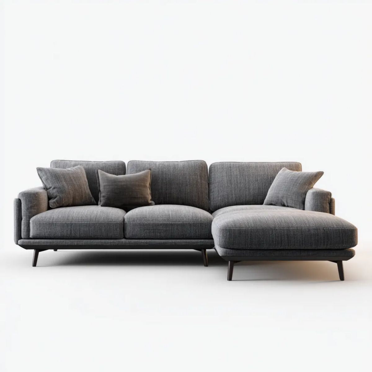 Sofa, 3-osobowa w kolorze siwym narożniku sofa w poliestrowym antracycie szarym z szezlongiem 290 x 165 x 85 cm