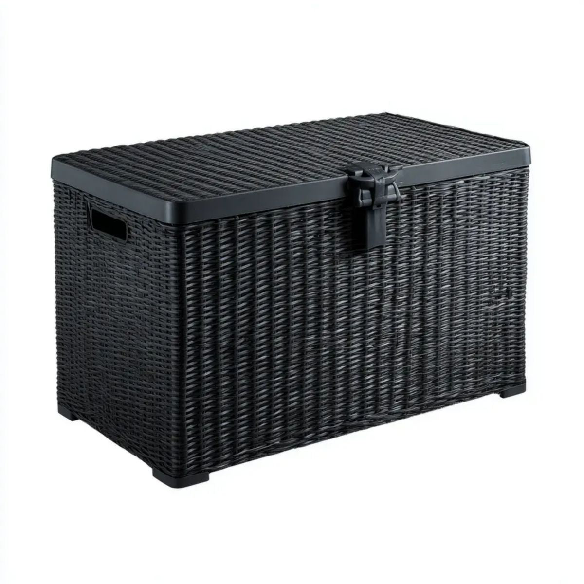 Szafka do przechowywania, Czarne pudełko z przezroczystego plastiku rattanu efekt 80 x 40 x 45 cm z przezroczystym wieczkiem