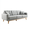 Sofa, 3-osobowa w sofie w kolorze jasnoszarym poliester z litymi drewnianymi nóżkami, 210 x 85 x 85 cm