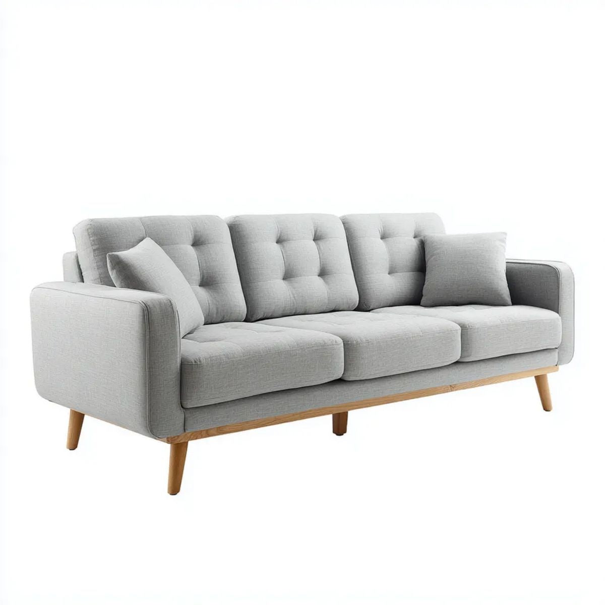 Sofa, 3-osobowa w sofie w kolorze jasnoszarym poliester z litymi drewnianymi nóżkami, 210 x 85 x 85 cm