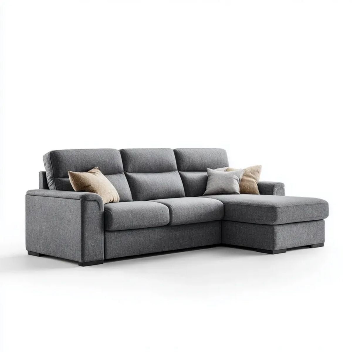 Sofa, 3-osobowa sofa w poliestrowym antracycie szary z szezlongiem brązowy, 270 x 165 x 88 cm