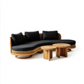 Sofa ogrodowa, Meble ogrodowe 3 kawałki zakrzywione czarne i naturalne w litej akacji i rattan z sofą 220 x 95 x 75 cm