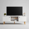 Szafka RTV, Biała prostokątna szafa TV MDF 160 x 40 x 60 cm z przesuwanymi drzwiami