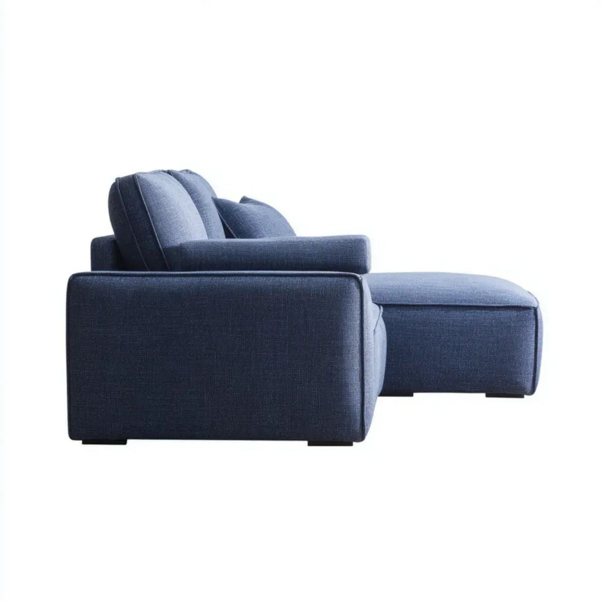 Sofa, 3-osobowa sofa z szezlongiem w L w niebieskim poliestrze, 250 x 160 x 85 cm