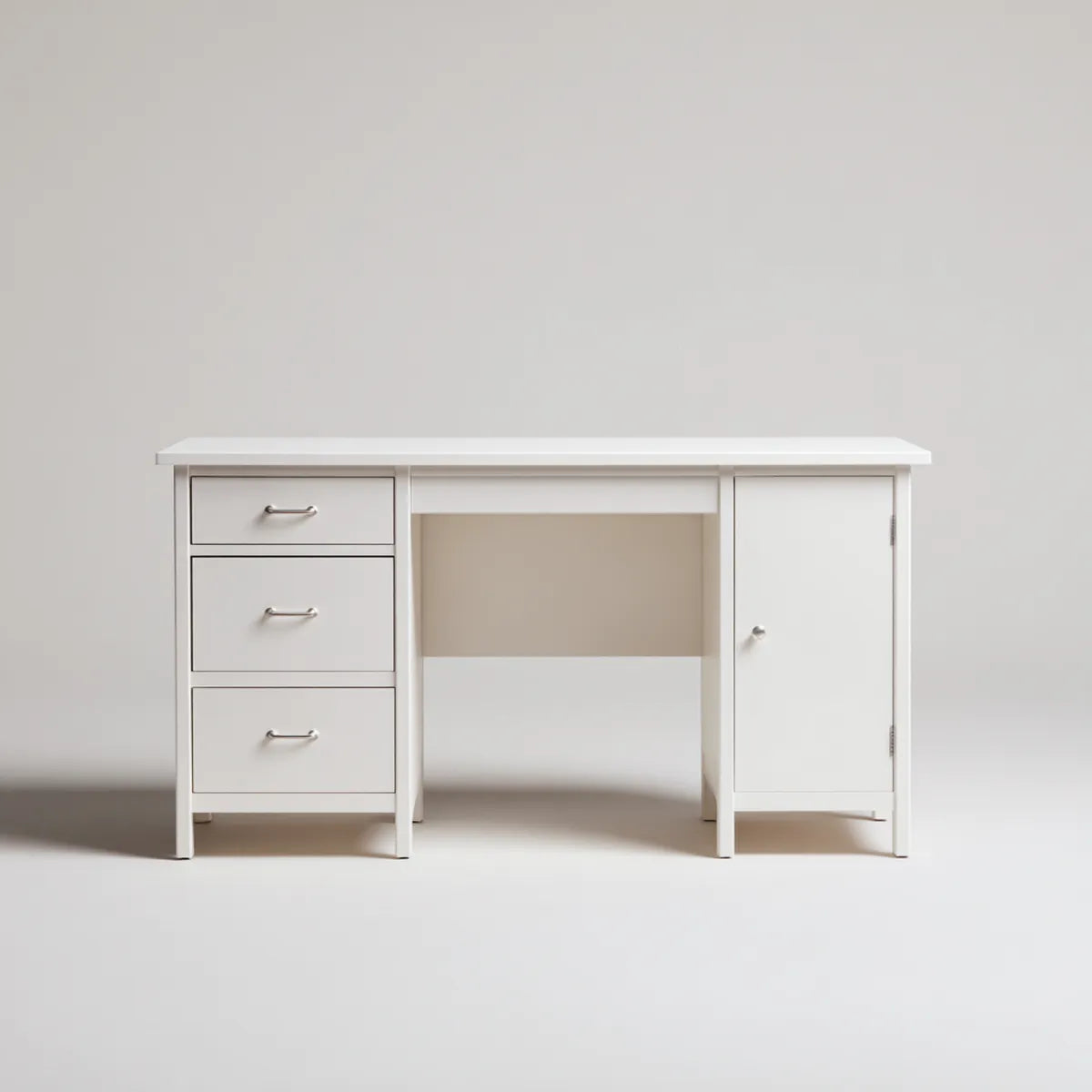 Biurko, Biała biurko komputerowe 120 x 60 x 75 cm w prostokątnych panelach MDF z 3 szufladami i 1 drzwiami