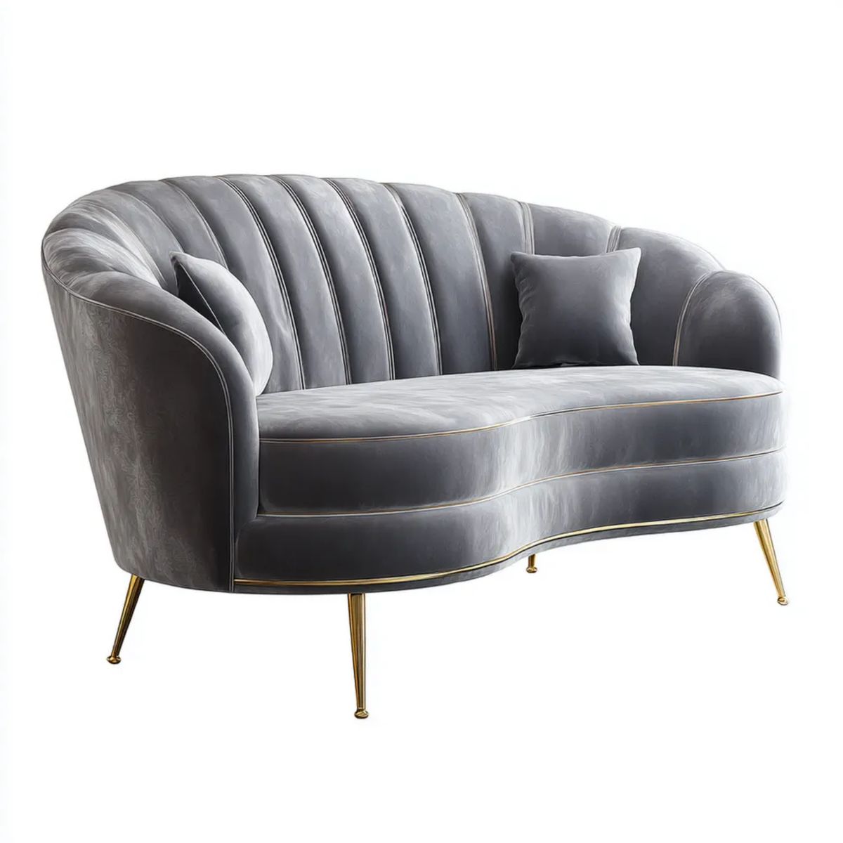 Sofa, Szara 2-osobowa sofa w poliestrze Belivelvet, złoto belivet metal nóżki, 160 x 85 x 78 cm