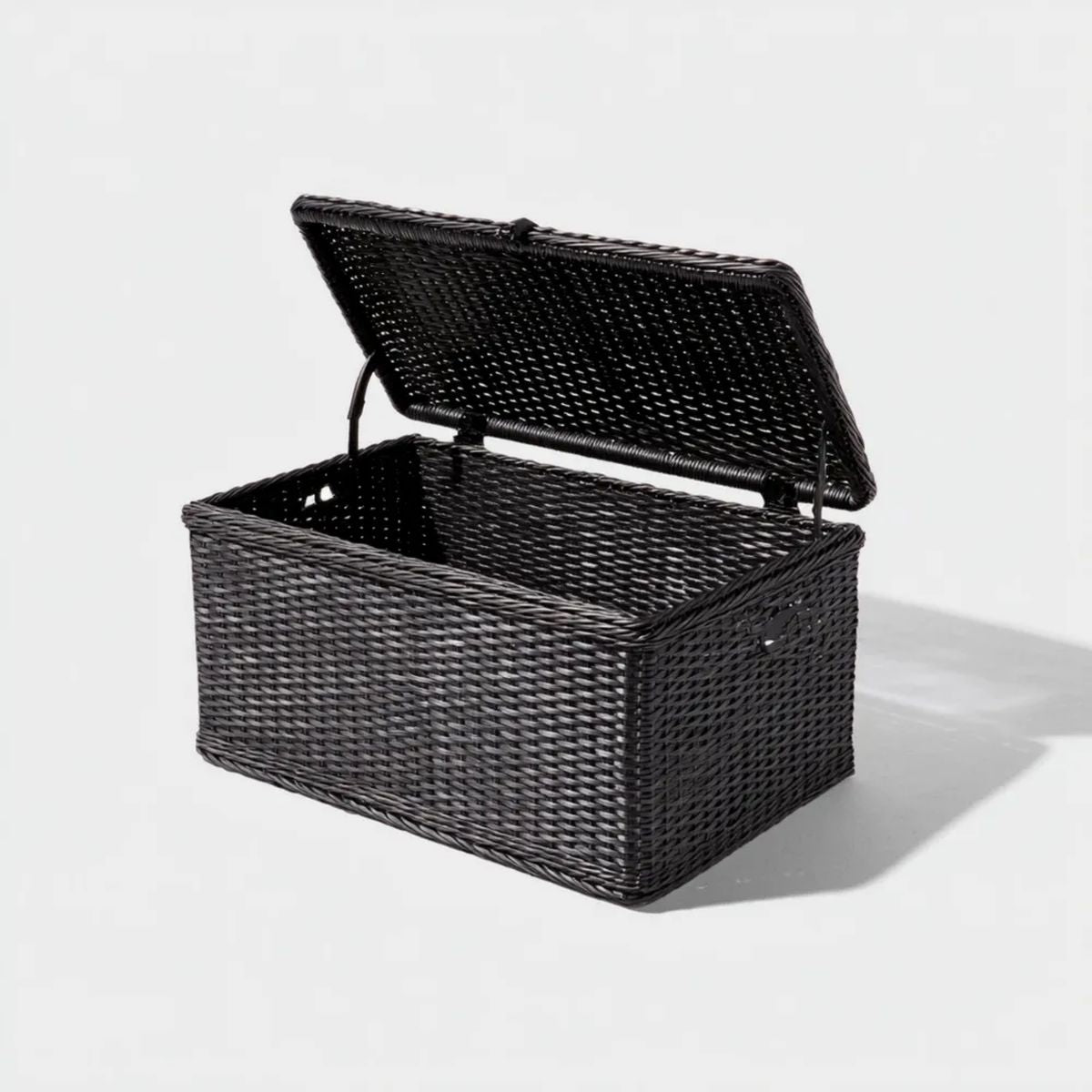Szafka do przechowywania, Czarna prostokątna stoper w kwadratowy syntetyczny rattan z lidem 60 x 40 x 40 cm
