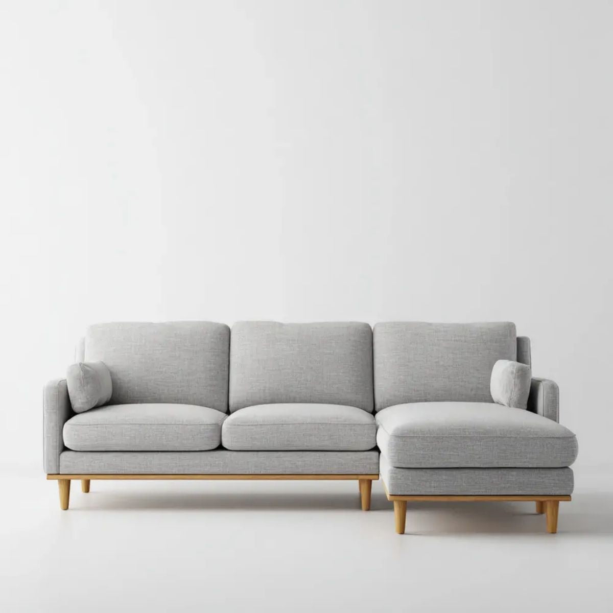 Sofa, 3-osobowa przezroczysty szary poliester sofa z szezlongiem w prawo 250 x 150 x 85 cm