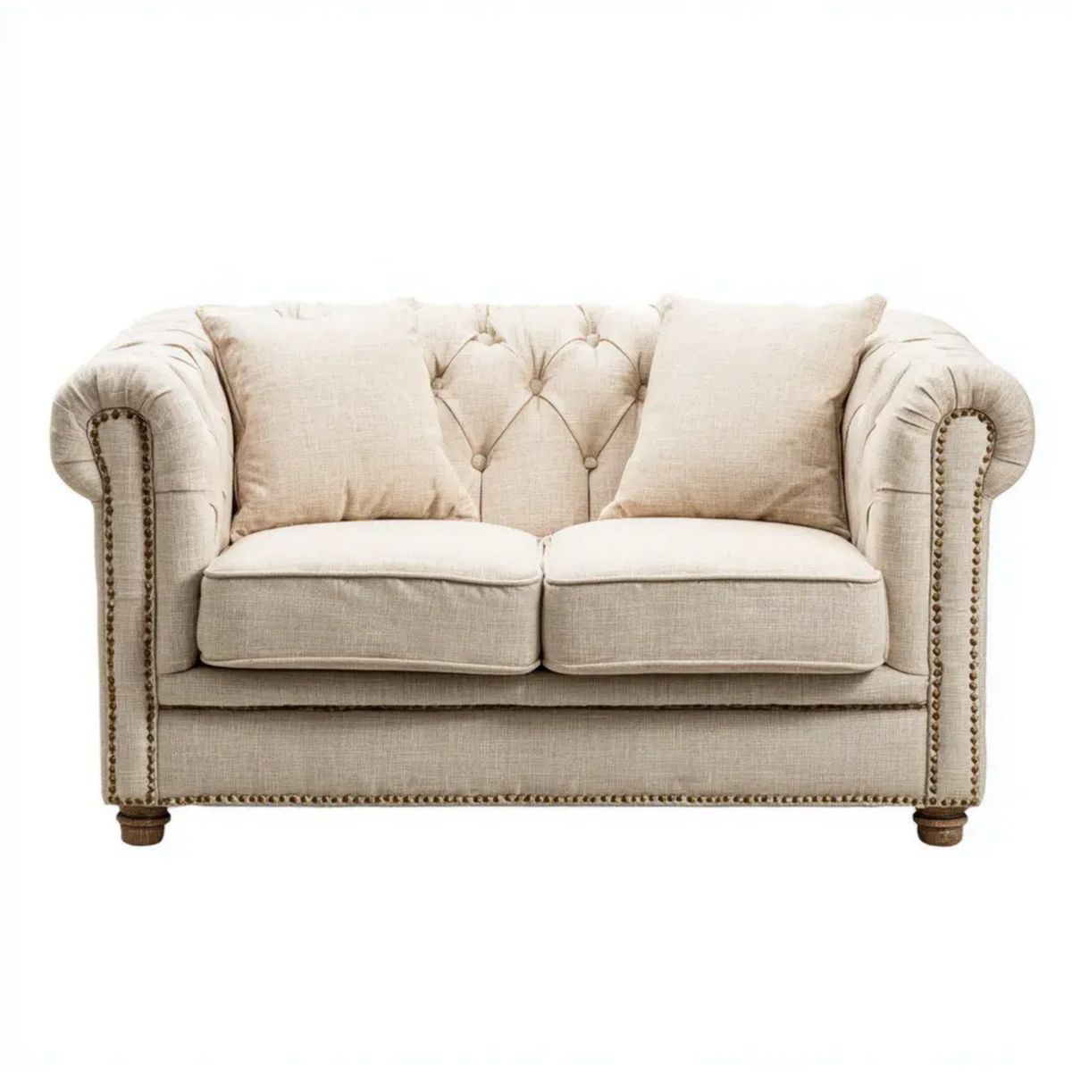 Sofa, Prosta tapicerowana sofa 2 beżowe poliestrowe fotele 170 x 90 x 86 cm