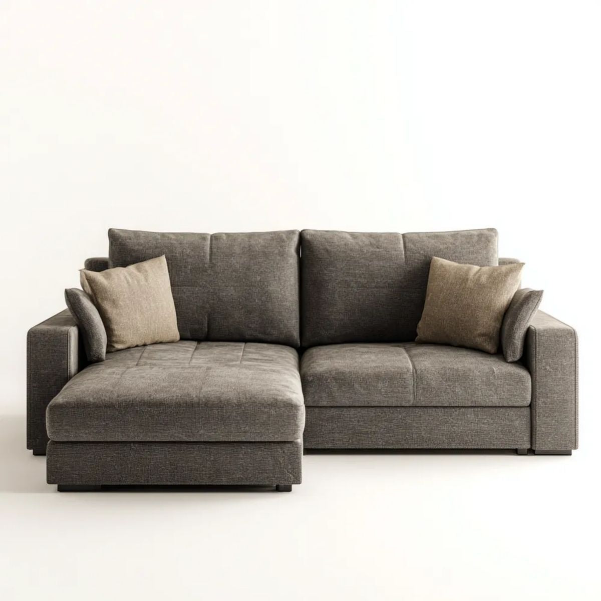 Sofa, 3 ciemnoszara poliestrowa sofa z szezlongiem, 250 x 160 x 85 cm
