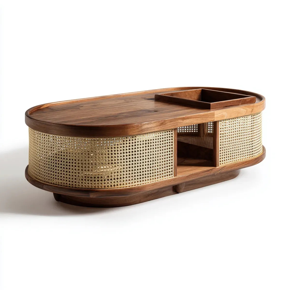 Stolik kawowy, Stół do kawy z przechowalnią Ciemnobrązowa naturalna 120 x 60 x 45 cm lite rattan drewna owalne