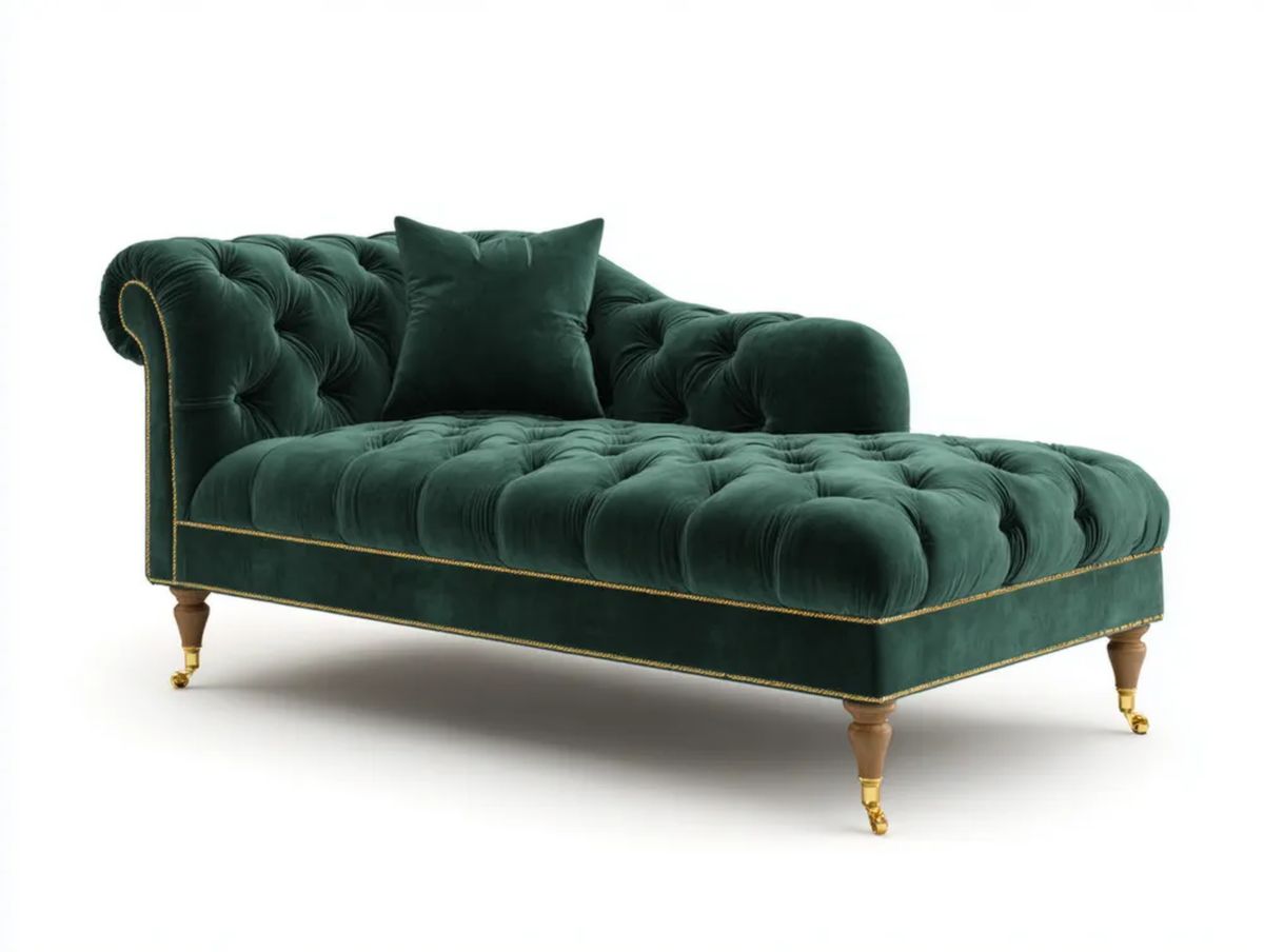 Sofa, Right meridian NetherChesterfield capitated in Netherdark Nethergreen Nethervelt, 170 x 85 x 78 cm